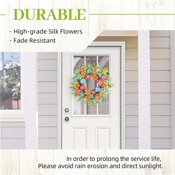 Summer Front Door Cosmos Flower Wreath, 20 Inch Spring Wreath Farmhouse Decor - Picture 4 of 7